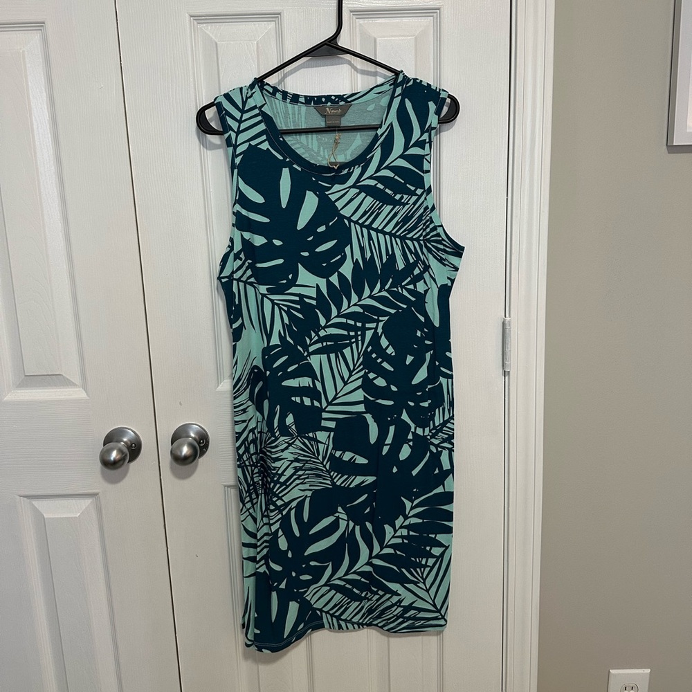 Teal and Light Blue Leaf Print Top